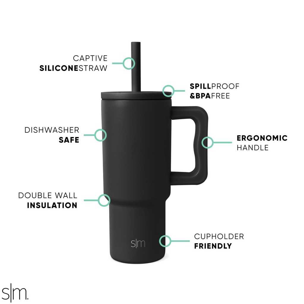 Simple Modern Tumbler with Silicone Straw Lid Waterflessen Zwart | 897123IAE