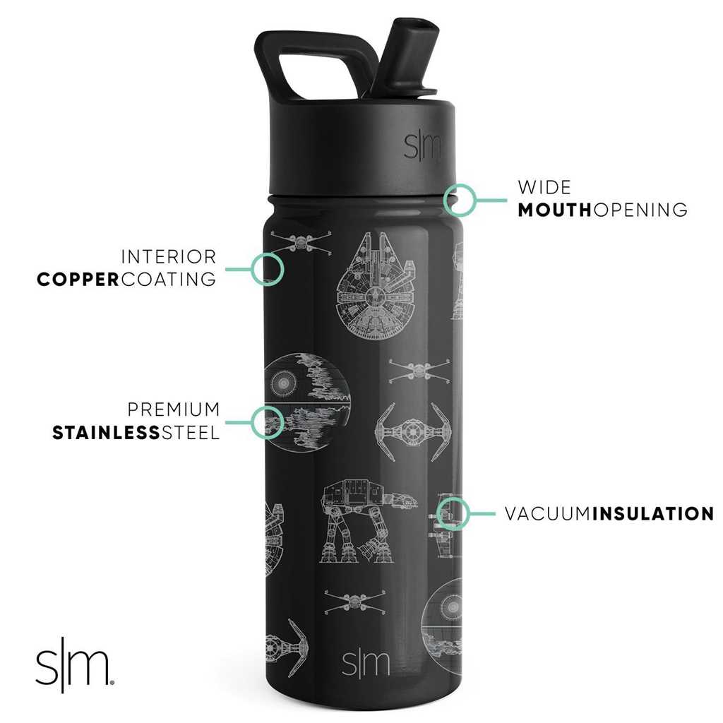 Simple Modern Water Bottle with Straw Lid Waterflessen Zwart | 587693IVH