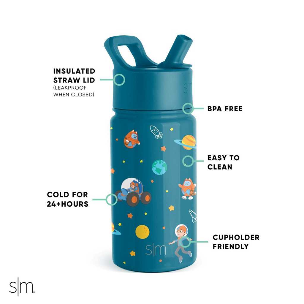 Simple Modern Water Bottle with Straw Lid Waterflessen Pauwblauw | 371258EMV