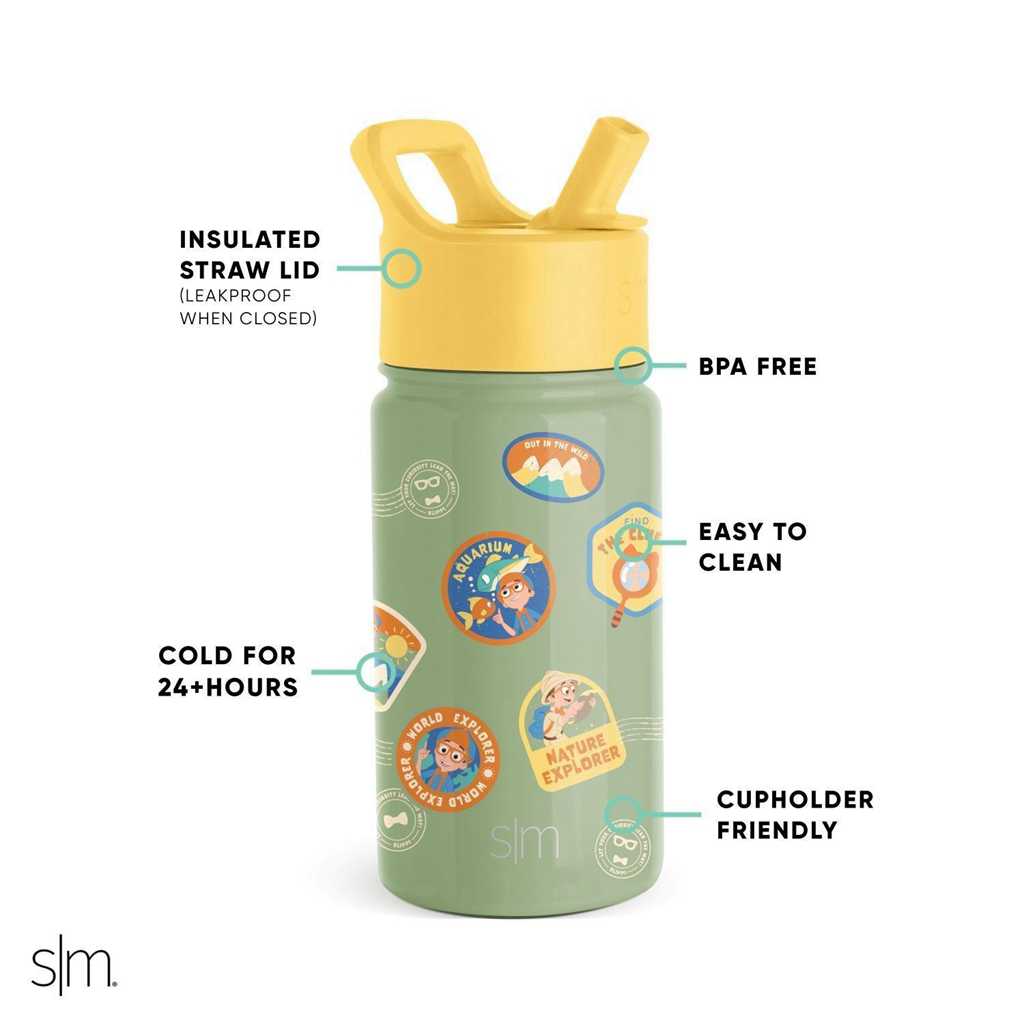 Simple Modern Water Bottle with Straw Lid Waterflessen Lichtolijfgroen | 389672JXL