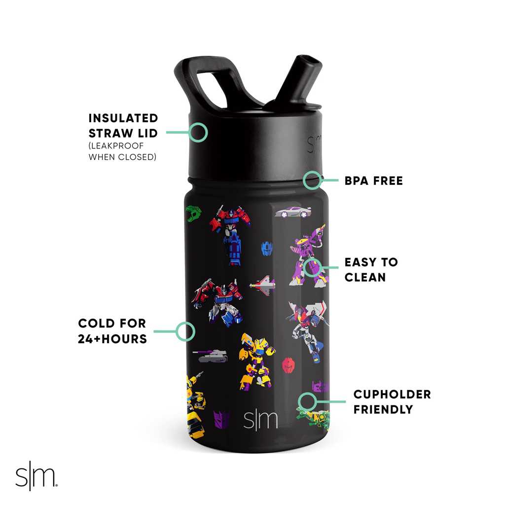 Simple Modern Water Bottle with Straw Lid Waterflessen Zwart | 015387CMQ