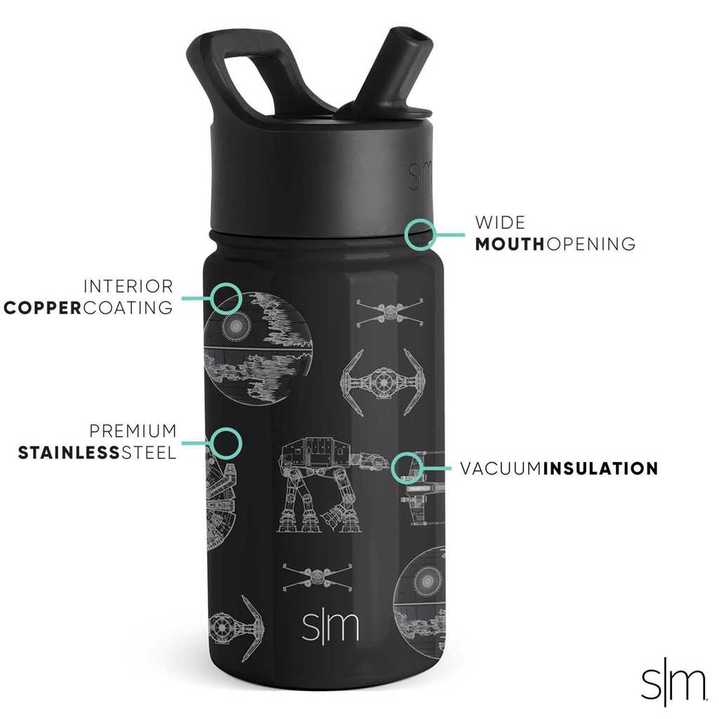 Simple Modern Water Bottle with Straw Lid Waterflessen Zwart | 093842APG